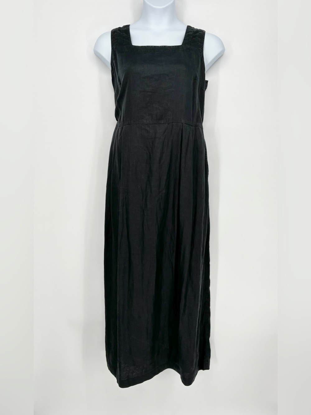 Eddie Bauer Vintage Black 100% Linen Sleeveless Square Neck Maxi Dress Size L
